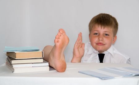 trick. Hand's up who knows the answer. foot tooの写真素材