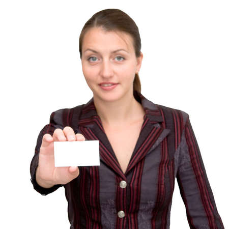 business woman with the card for an inscriptionの写真素材