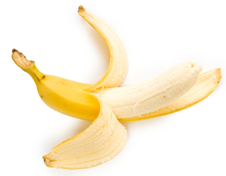 one ripe banana on a white backgroundの写真素材