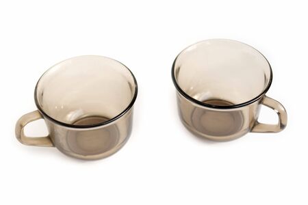 Two empty coffee cups on a white backgroundの写真素材