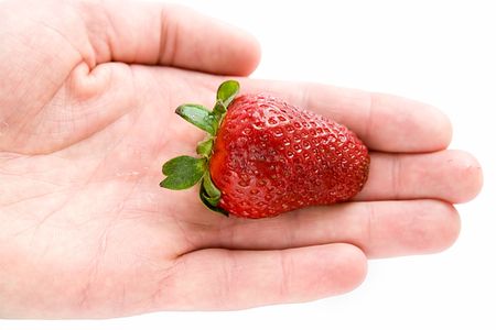 Red strawberry on a palm.の写真素材