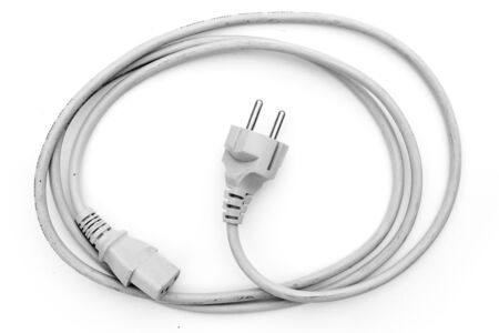 grey power cable on a white backgroundの写真素材