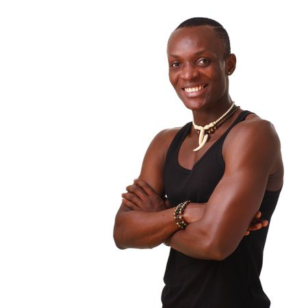 Smiling young man on a white backgroundの写真素材