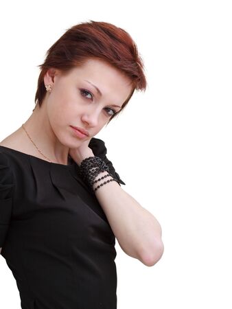 Portrait of a young woman on a white background with copyspace.の写真素材