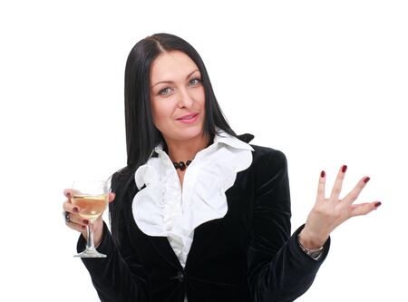 Business woman with wine glass, isolated over a white backgroundの写真素材