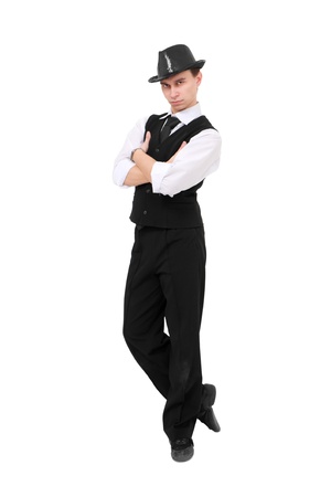 Attractive gentleman standing against isolated white backgroundの写真素材