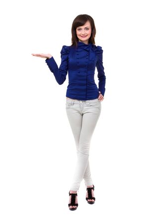 Attractive young woman posing against isolated white backgroundの写真素材