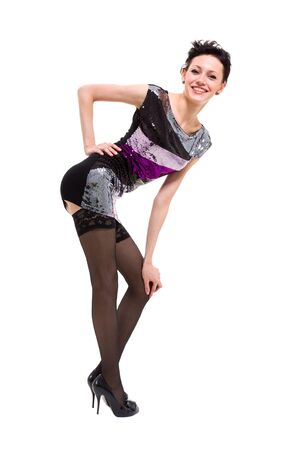Beautiful and sexy woman posing on a white backgroundの写真素材