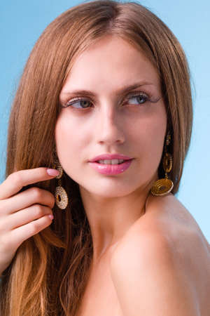 portrait of the young woman with beauty face, isolated on whiteの写真素材