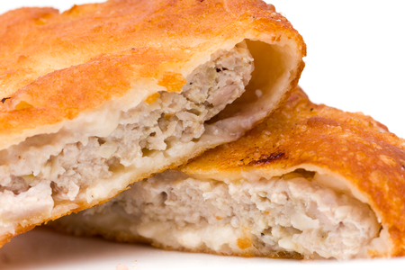 ham and cheese pie on white background
