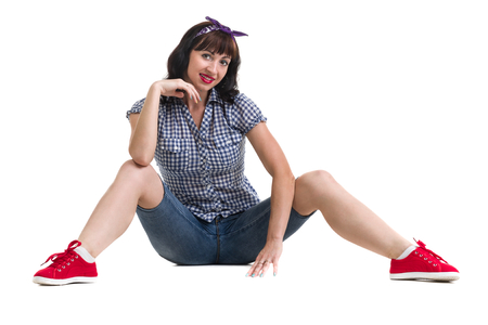 Aerobics fitness woman instructor exercising, isolated in full body. Energetic fit female model.の写真素材