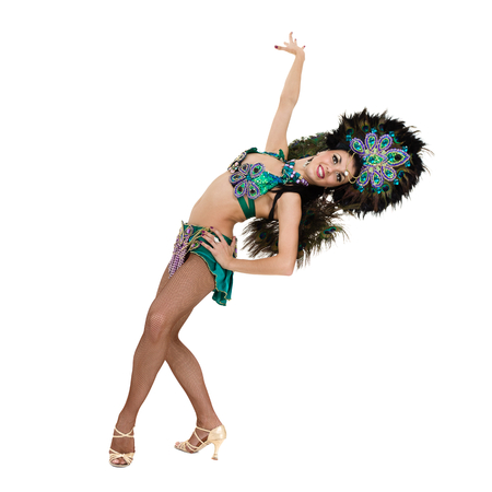 one caucasian woman samba dancer dancing isolated on white in full length