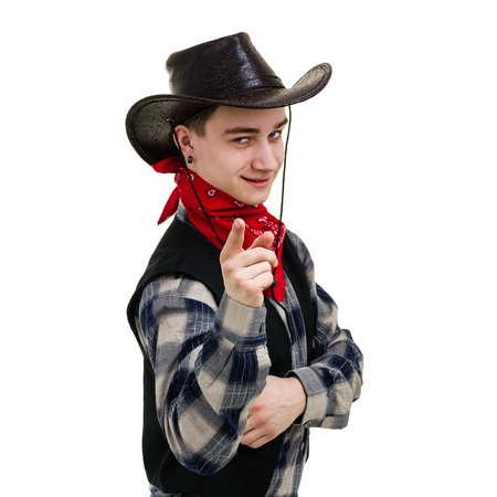 young man in a cowboy hatの写真素材