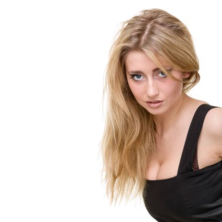 beautiful coquette young woman, isolated on whiteの写真素材