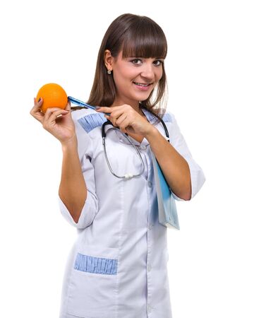 Medical sign. Young woman doctor or nurse with copy space for text.の写真素材