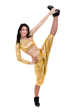 Disco dancer showing some movements against isolated whiteの写真素材