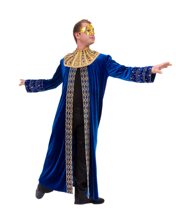 Carnival dancer man wearing a mask dancing, isolated on whiteの写真素材