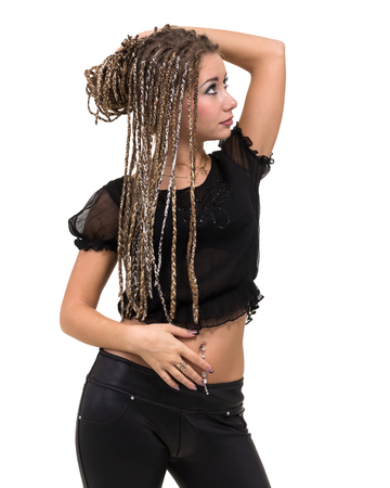 portrait of young smiling woman with dreadlocks.の写真素材