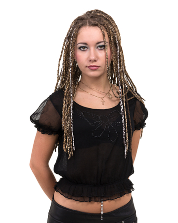 portrait of young smiling woman with dreadlocks.の写真素材