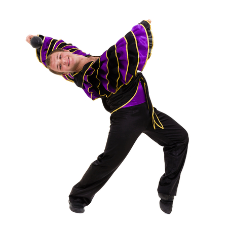one caucasian man samba dancer dancing isolated on white backgroundの写真素材
