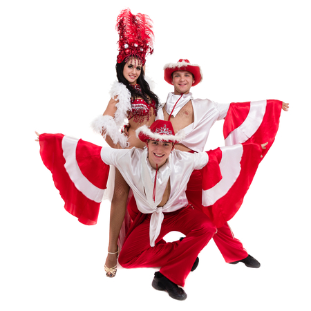 samba dancer team dancing isolated on white backgroundの写真素材