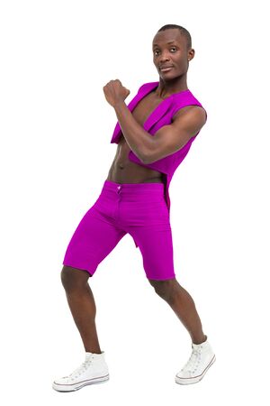 Disco dancer showing some movements against isolated whiteの写真素材