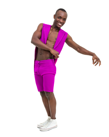 Disco dancer showing some movements against isolated whiteの写真素材