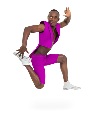 Disco dancer showing some movements against isolated whiteの写真素材