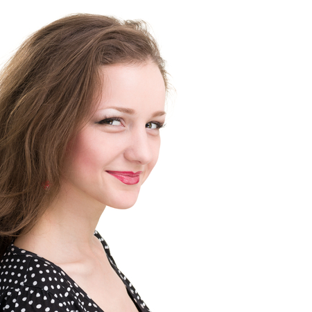 happy woman smiling portrait isolated over a whiteの写真素材