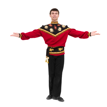 young man wearing a folk russian costume posingの写真素材
