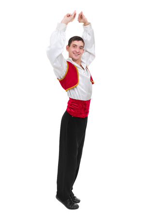 Dancing man wearing a toreador costume. Isolated on white in full length.の写真素材