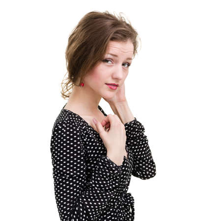 beautiful coquette young woman, isolated on whiteの写真素材