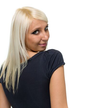 beautiful coquette young woman, isolated on whiteの写真素材