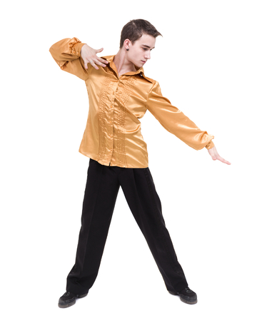 Disco dancer showing some movements against isolated whiteの写真素材