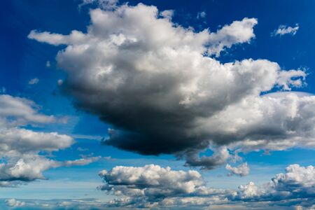 Fantastic clouds against blue sky, panoramaの写真素材