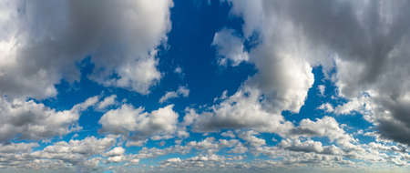 Fantastic soft clouds against blue sky, natural composition - panoramaの写真素材