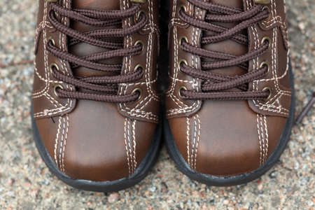 Pair of toddler boots. Close-up.の写真素材