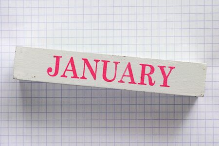 January month printed on wooden block.の写真素材