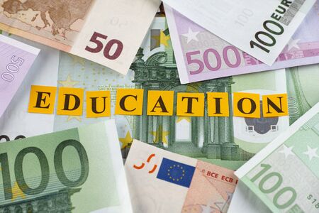 Cost of Education. Word Education on euro banknotes.の写真素材