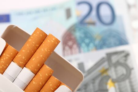 Cost of cigarettes. Close-up.の写真素材