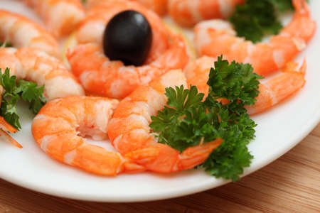 Shrimp salad. Close-up.の写真素材