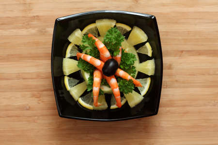 Shrimp salad. Close-up.の写真素材