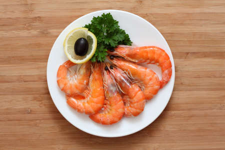 Shrimp on a plate. Close-up.の写真素材