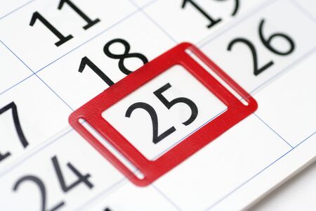 Close-up of calendar with red mark on December 25の写真素材