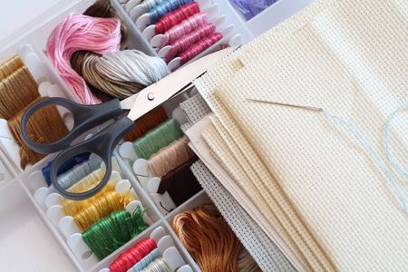 Preparations for embroidery Cross-Stitch. Close-up.の写真素材