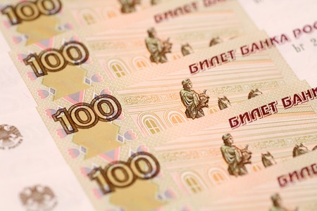 One hundred rubles background. Close-up.の写真素材