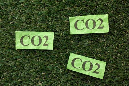 Carbon Dioxide Cloud (CO2) on a green grass. Concept image. Close up.の写真素材