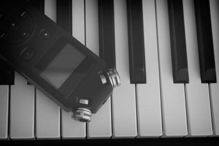 Piano and audio recorder. Black and White. Close up.の写真素材