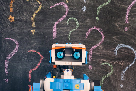 Tambov, Russian Federation - November 15, 2019 Lego Boost Vernie the Robot standing against...