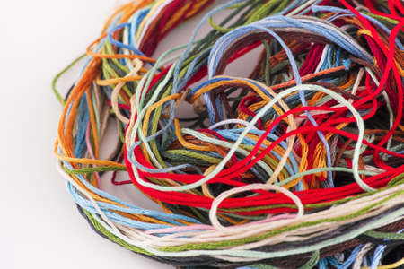 Heap of colorful embroidery threads. Close up.の写真素材